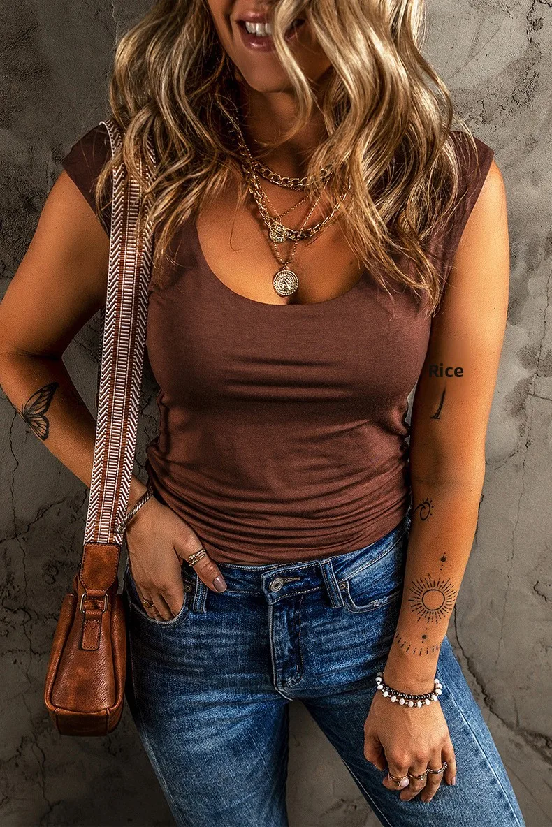 Summer New Style Solid Color Vest Women's Slim Fit Sleeveless Top Simple European Style Casual Wear Comfortable V-Neck T-Shirt display picture 1