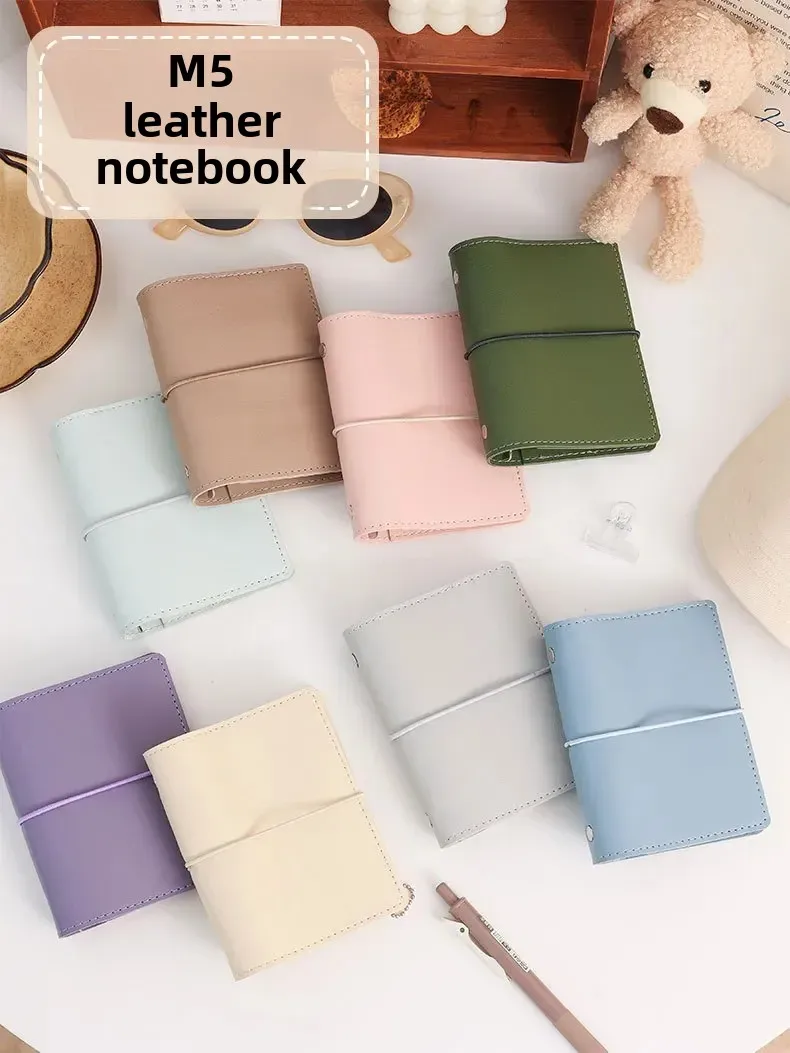 Portable Mini PU Leather Notebook M5 Ring Loose-Leaf Binder Pocket Size Travel Diary Book Handmade Brochure New Design Durable Cover display picture 1