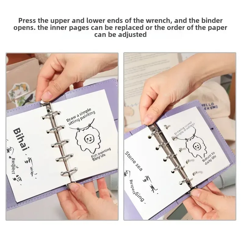 Portable Mini PU Leather Notebook M5 Ring Loose-Leaf Binder Pocket Size Travel Diary Book Handmade Brochure New Design Durable Cover display picture 4