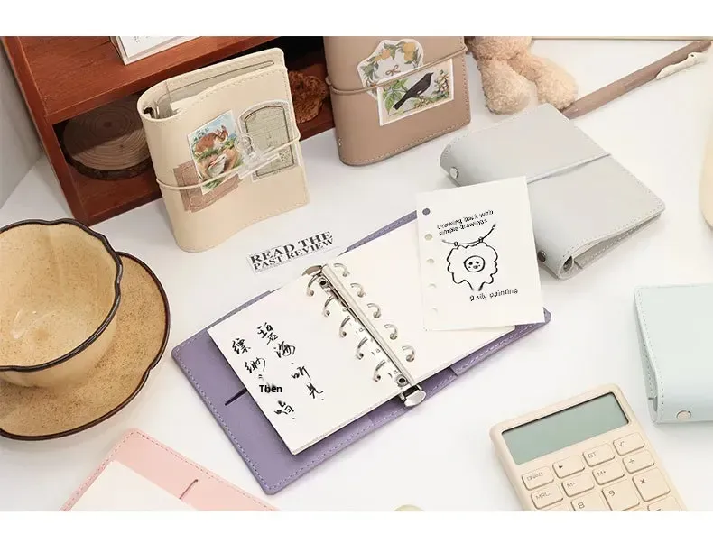 Portable Mini PU Leather Notebook M5 Ring Loose-Leaf Binder Pocket Size Travel Diary Book Handmade Brochure New Design Durable Cover display picture 5
