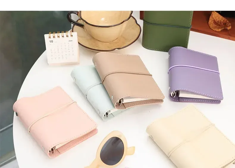 Portable Mini PU Leather Notebook M5 Ring Loose-Leaf Binder Pocket Size Travel Diary Book Handmade Brochure New Design Durable Cover display picture 9