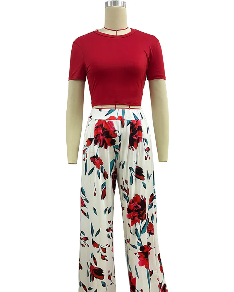 Elegant Short Sleeve Two-Piece Printed Trousers Women's Fashion Casual Wear Breathable Comfortable Polyester Blend display picture 2