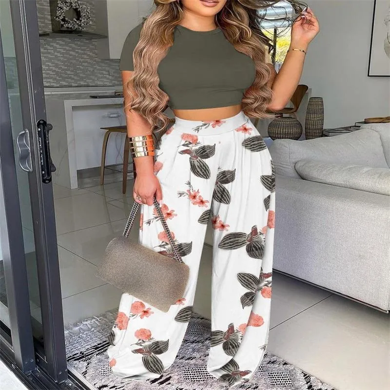 Elegant Short Sleeve Two-Piece Printed Trousers Women's Fashion Casual Wear Breathable Comfortable Polyester Blend display picture 4