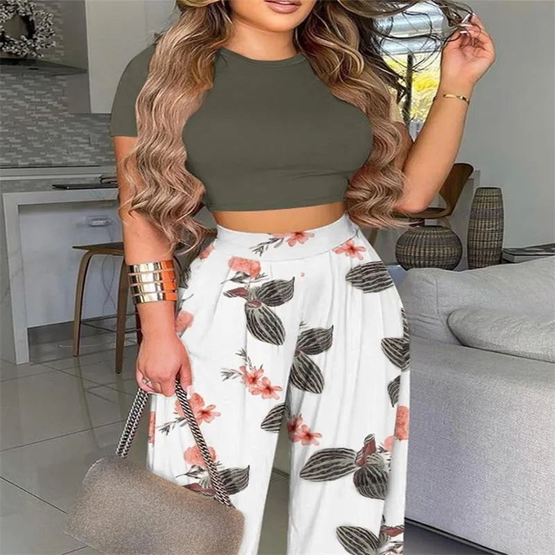 Elegant Short Sleeve Two-Piece Printed Trousers Women's Fashion Casual Wear Breathable Comfortable Polyester Blend display picture 5