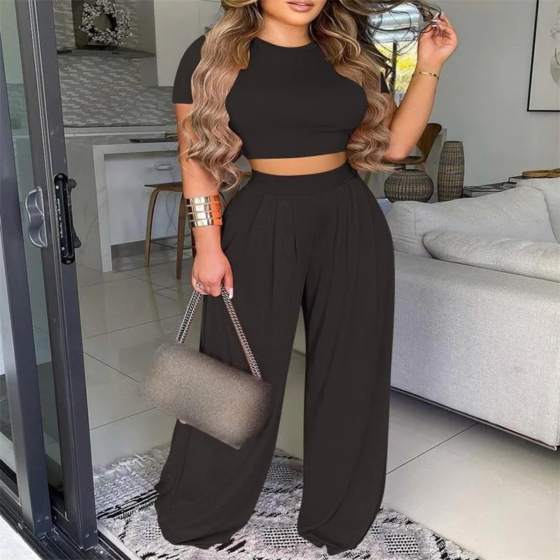Elegant Short Sleeve Two-Piece Printed Trousers Women's Fashion Casual Wear Breathable Comfortable Polyester Blend display picture 7