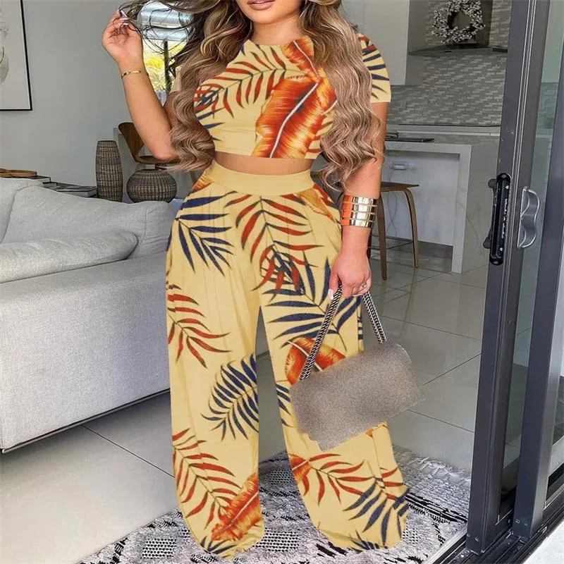 Elegant Short Sleeve Two-Piece Printed Trousers Women's Fashion Casual Wear Breathable Comfortable Polyester Blend display picture 10