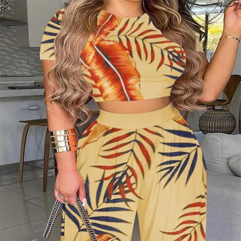 Elegant Short Sleeve Two-Piece Printed Trousers Women's Fashion Casual Wear Breathable Comfortable Polyester Blend display picture 11