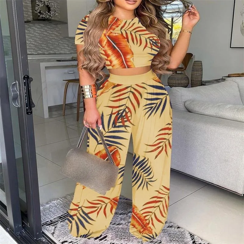 Elegant Short Sleeve Two-Piece Printed Trousers Women's Fashion Casual Wear Breathable Comfortable Polyester Blend display picture 12