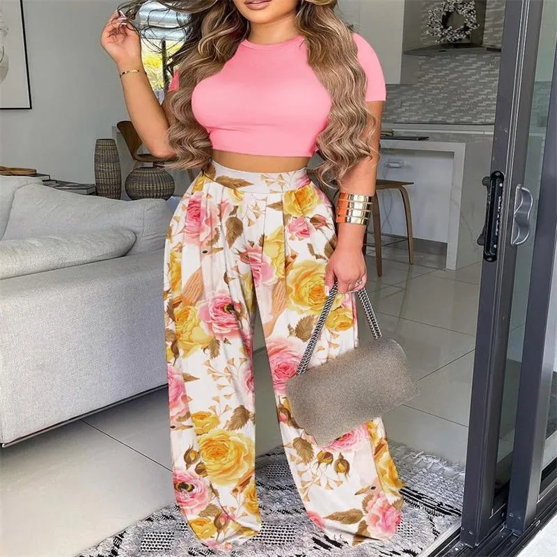 Elegant Short Sleeve Two-Piece Printed Trousers Women's Fashion Casual Wear Breathable Comfortable Polyester Blend display picture 14