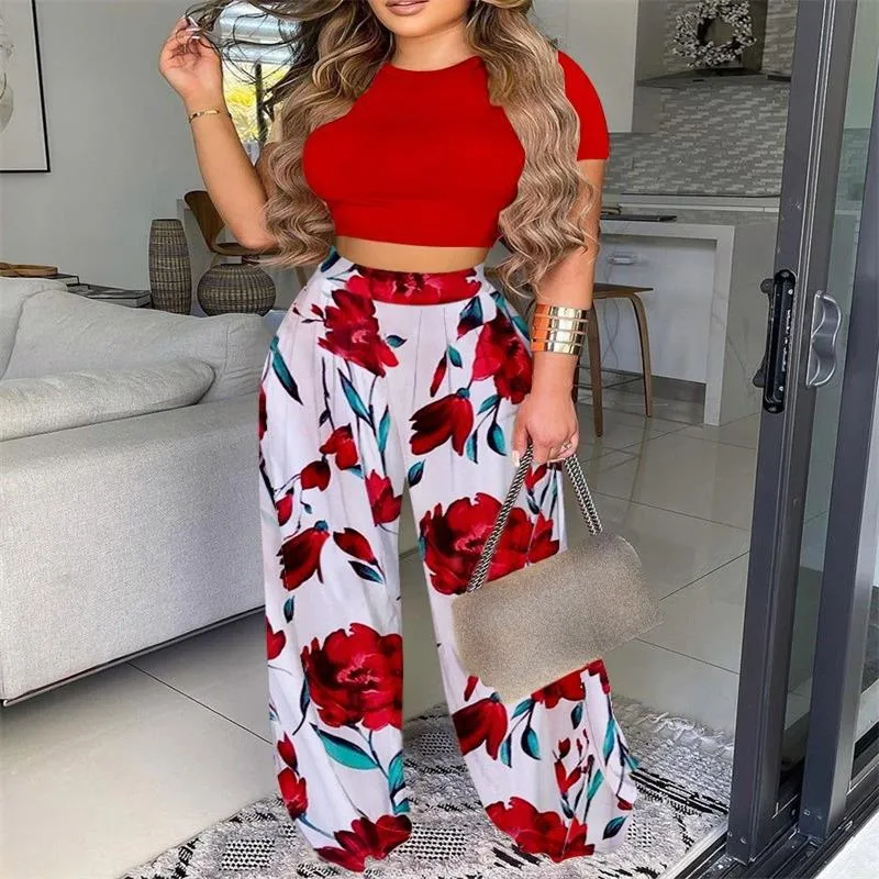 Elegant Short Sleeve Two-Piece Printed Trousers Women's Fashion Casual Wear Breathable Comfortable Polyester Blend display picture 17