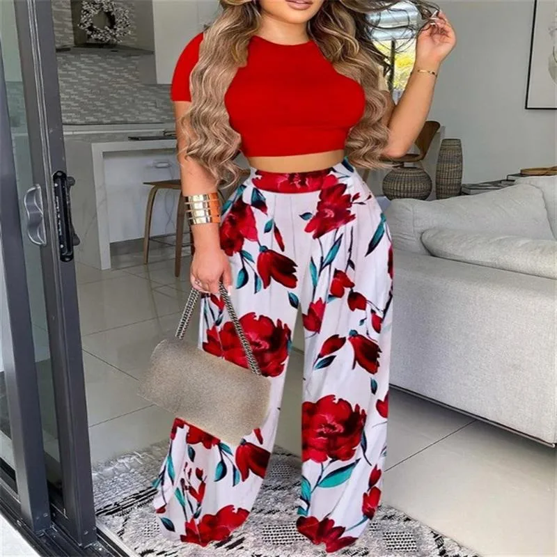 Elegant Short Sleeve Two-Piece Printed Trousers Women's Fashion Casual Wear Breathable Comfortable Polyester Blend display picture 19