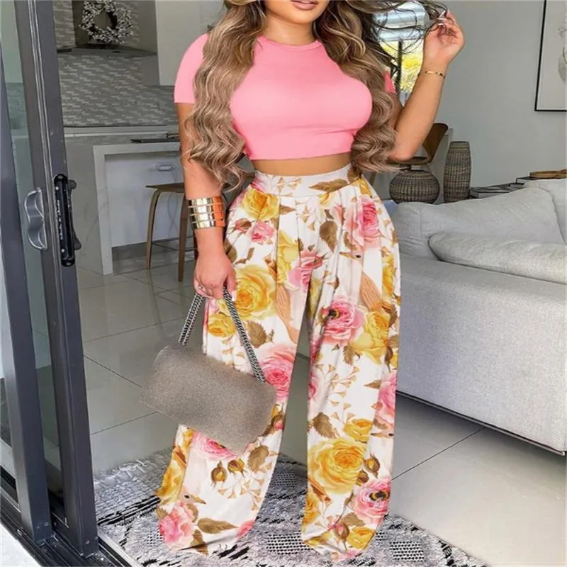 Elegant Short Sleeve Two-Piece Printed Trousers Women's Fashion Casual Wear Breathable Comfortable Polyester Blend display picture 21