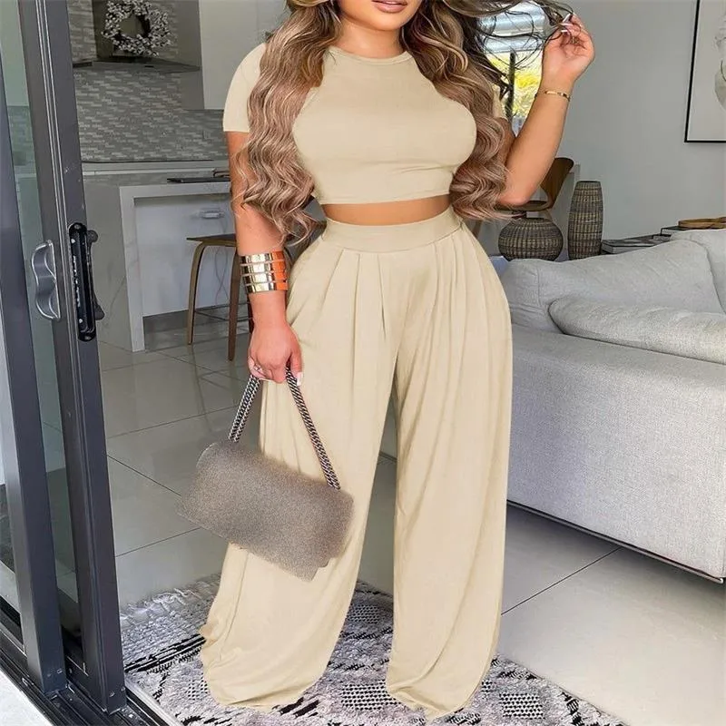 Elegant Short Sleeve Two-Piece Printed Trousers Women's Fashion Casual Wear Breathable Comfortable Polyester Blend display picture 22