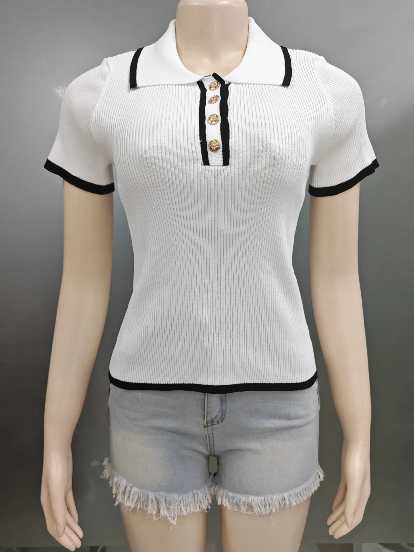 Fashion Style Summer Women's Clothing Slim Fit Street Style Top European Style Ice Silk Knitted Short Sleeve  French Style display picture 2