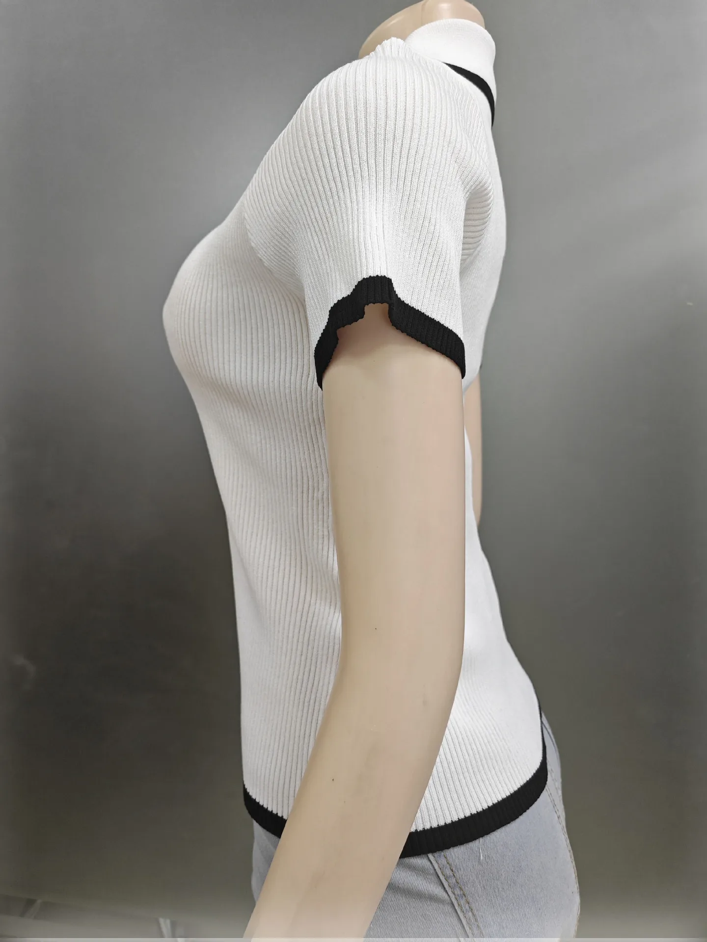 Fashion Style Summer Women's Clothing Slim Fit Street Style Top European Style Ice Silk Knitted Short Sleeve  French Style display picture 3