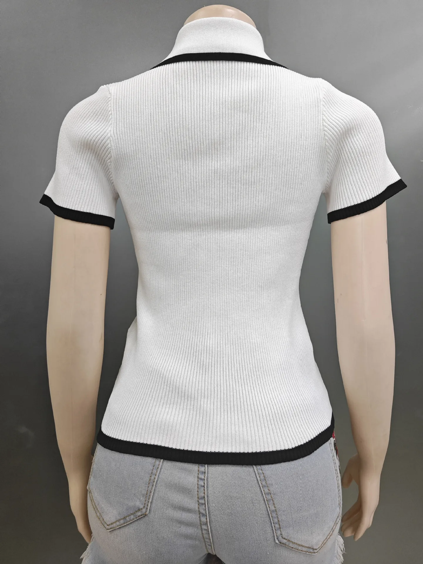 Fashion Style Summer Women's Clothing Slim Fit Street Style Top European Style Ice Silk Knitted Short Sleeve  French Style display picture 4