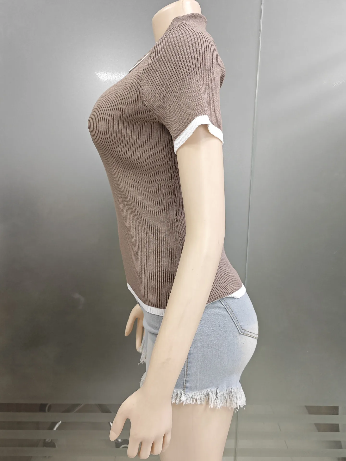 Fashion Style Summer Women's Clothing Slim Fit Street Style Top European Style Ice Silk Knitted Short Sleeve  French Style display picture 17