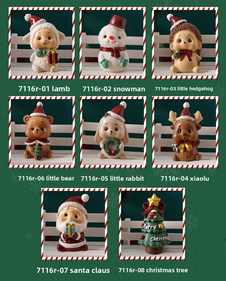 Adorable Christmas Decoration Miniature Landscape Santa Claus Christmas Tree Animal Resin Crafts Cute Style Gift Blind Box display picture 4