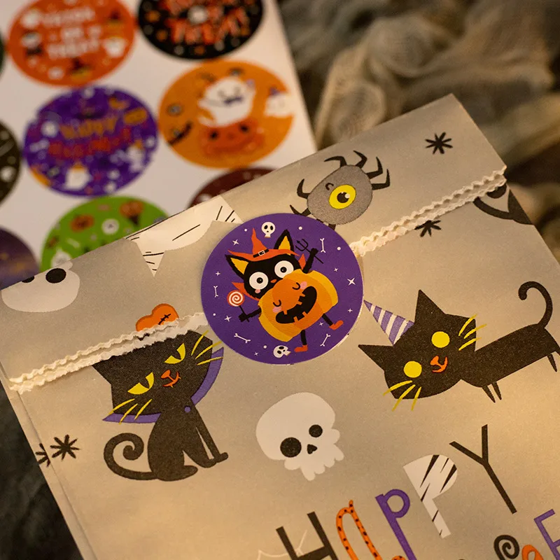 Halloween Gift Sticker Pumpkin Ghost Adhesive Seal Sticker Halloween Party Candy Bag Decorative Label Copper Board Sticky Sticker display picture 5