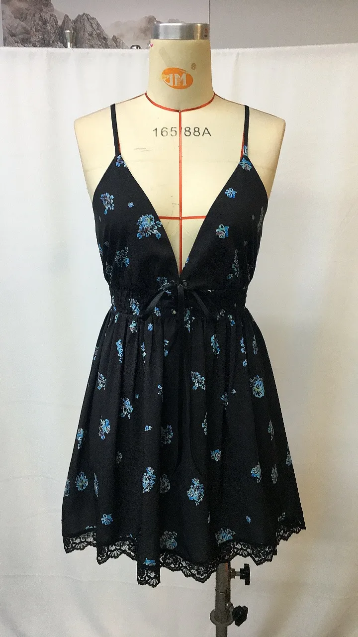 Summer New Sexy Floral Print Slip Dress Vacation Leisure Dress European Street Fashion High Waist A- Line Skirt display picture 3