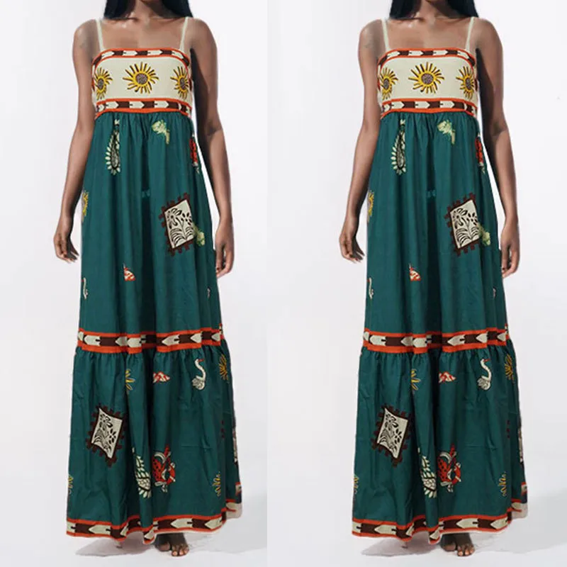 Elegant Printed Maxi Skirt Summer Dress Fashion Strapless Maxi Skirt European Style Fashion Women's Wear Mid Waist Ankle Length display picture 9