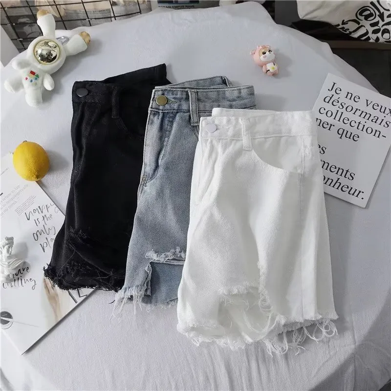Fashion Style High Waist Short Jeans Ladies New Summer Slim Fit Trendy Girl Denim Shorts Polyester Straight H-Shaped display picture 2