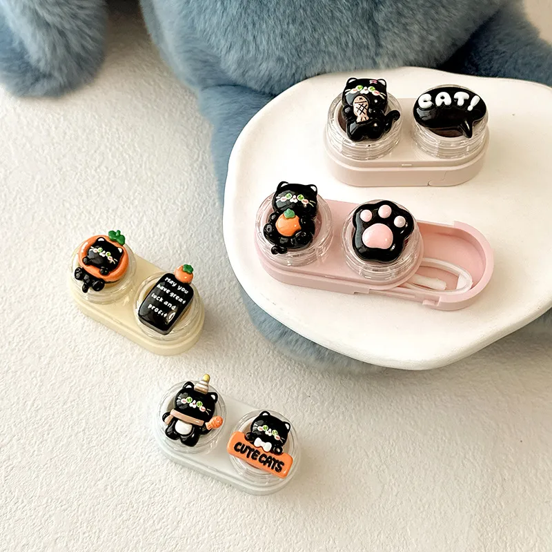 Portable Drawer Style Cartoon Bear Contact Lens Case With Clip Invisible Eye Lenses Box Easy Pull Design Direct Supply CT52 display picture 6