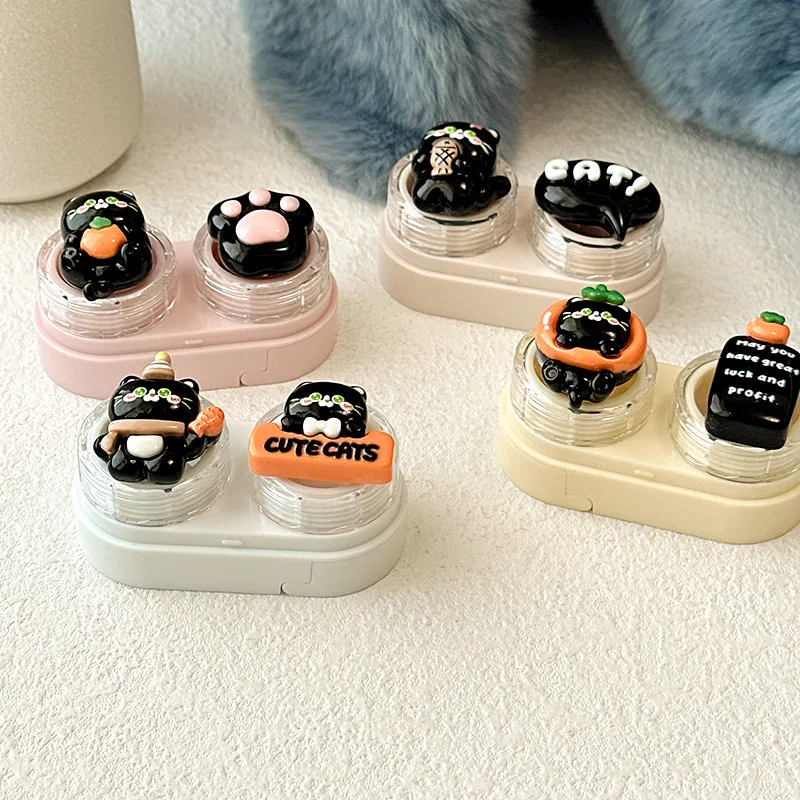 Portable Drawer Style Cartoon Bear Contact Lens Case With Clip Invisible Eye Lenses Box Easy Pull Design Direct Supply CT52 display picture 5