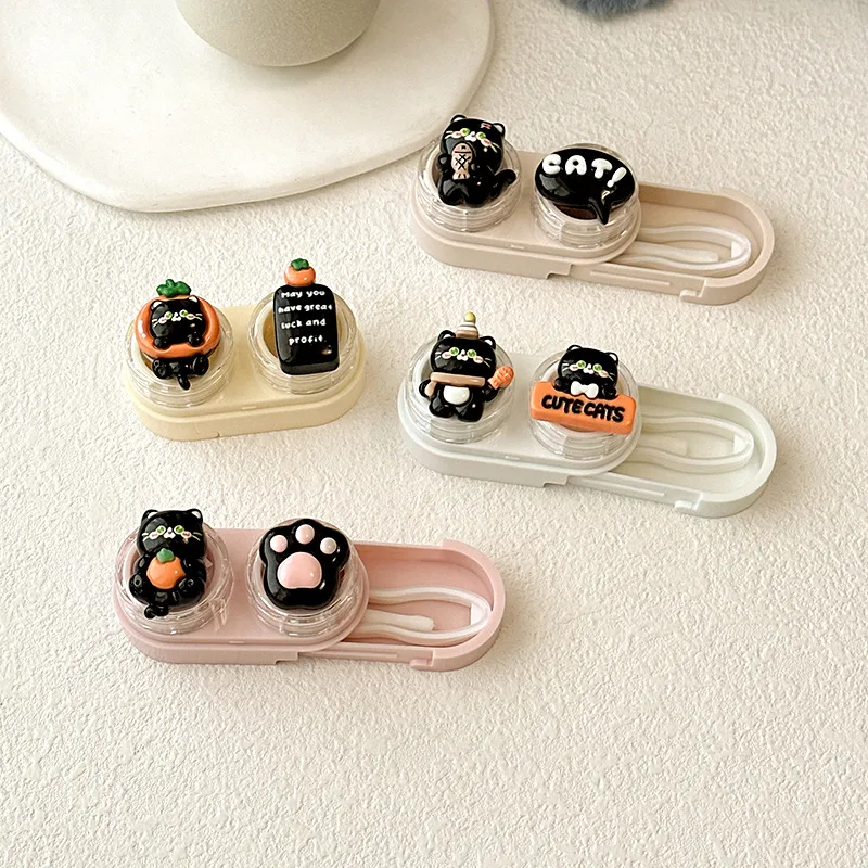 Portable Drawer Style Cartoon Bear Contact Lens Case With Clip Invisible Eye Lenses Box Easy Pull Design Direct Supply CT52 display picture 1