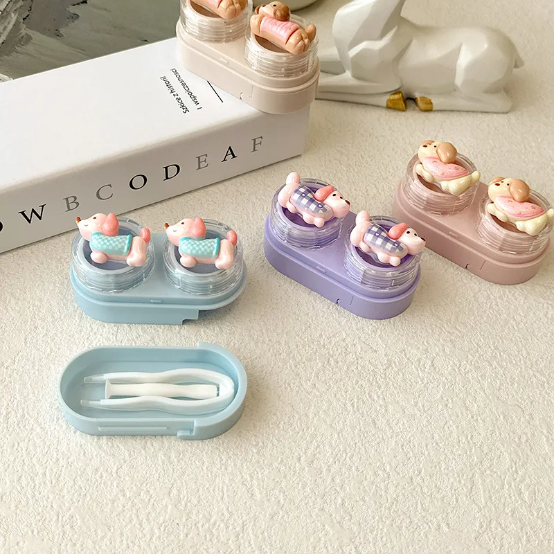 Portable Drawer Style Invisible Eyeglass Box Cute Dog Design Companion Box Mini Cartoon Style CT74 Beauty Contact Lens Case display picture 5
