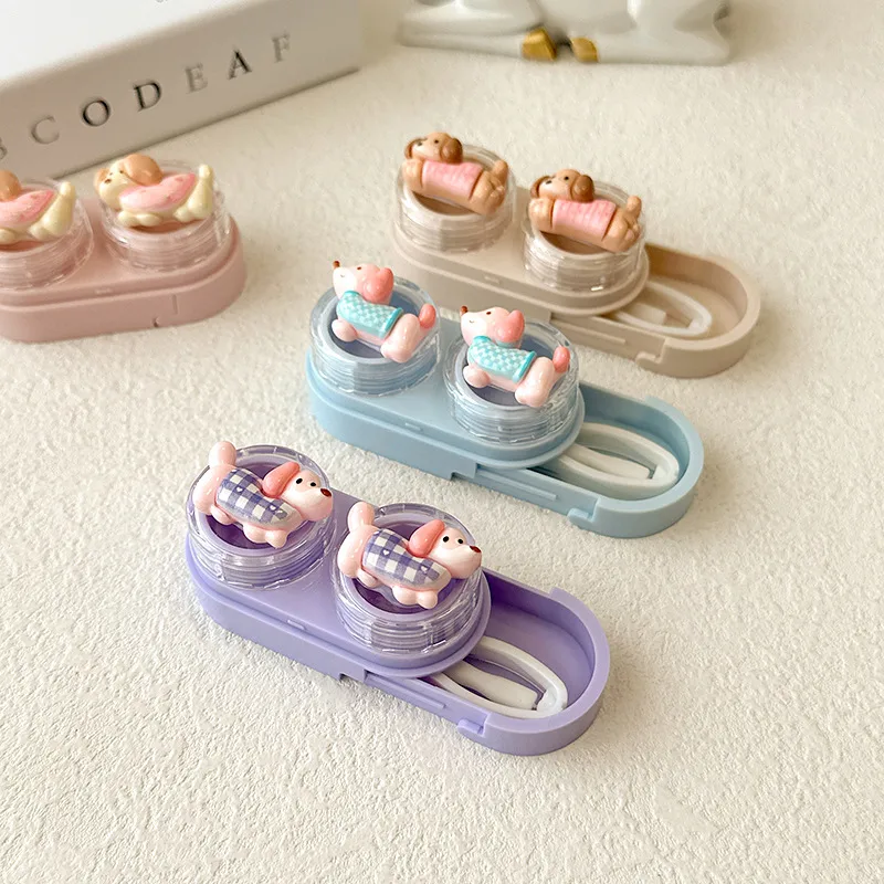 Portable Drawer Style Invisible Eyeglass Box Cute Dog Design Companion Box Mini Cartoon Style CT74 Beauty Contact Lens Case display picture 4
