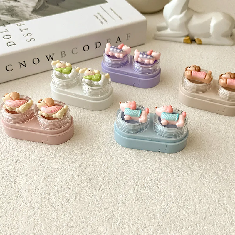 Portable Drawer Style Invisible Eyeglass Box Cute Dog Design Companion Box Mini Cartoon Style CT74 Beauty Contact Lens Case display picture 2