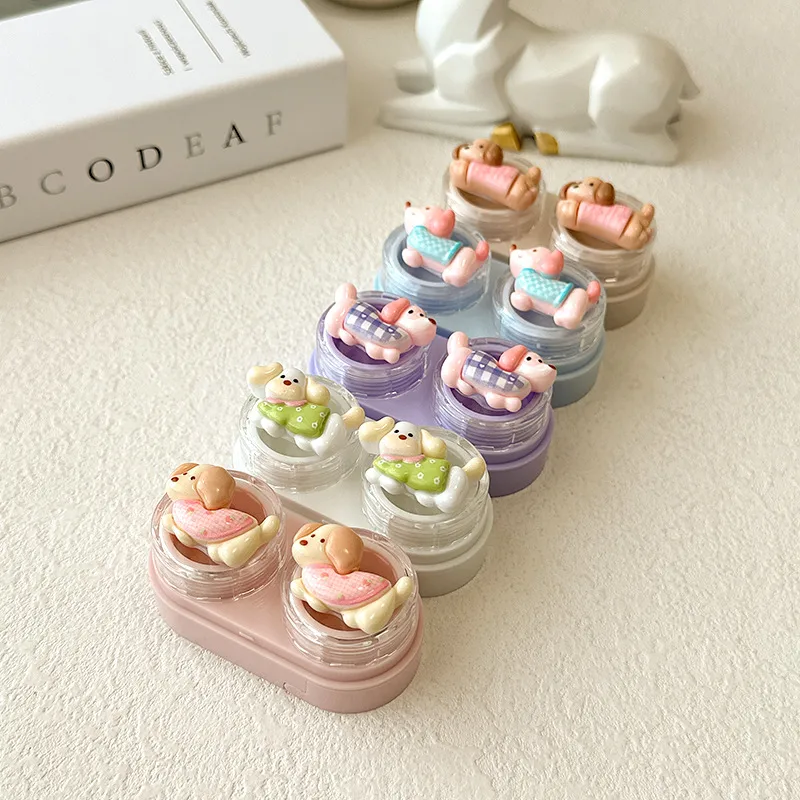 Portable Drawer Style Invisible Eyeglass Box Cute Dog Design Companion Box Mini Cartoon Style CT74 Beauty Contact Lens Case display picture 3
