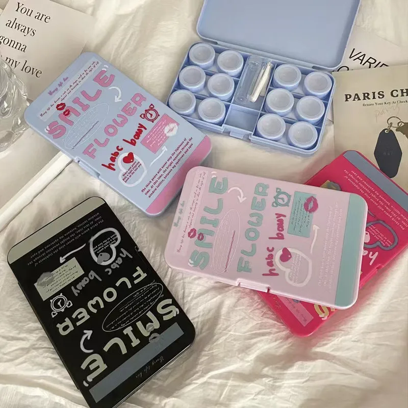 Portable High Aesthetic Contact Lens Box For Women Multi-grid American Style Plastic Storage Organizer Optical Health Care display picture 5