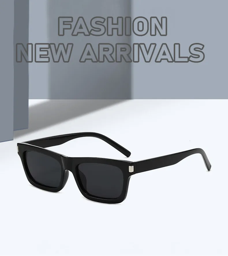 Square Narrow Frame Sunglasses Unisex Driving UV Protection Fashionable Black Full Frame Glasses For Men And Women display picture 1
