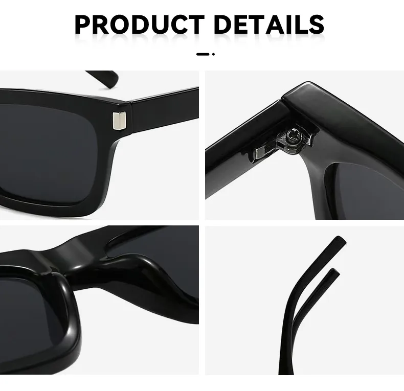 Square Narrow Frame Sunglasses Unisex Driving UV Protection Fashionable Black Full Frame Glasses For Men And Women display picture 3