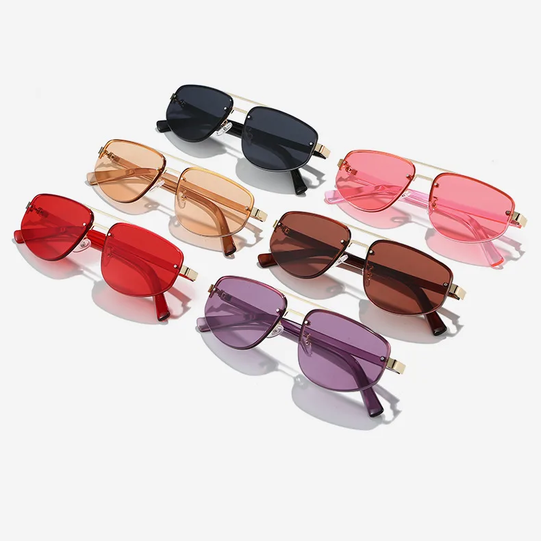 New Advanced Metal Frog Eyes Sunglasses Unisex Anti-Uv Street Fashion Pilot Style Half Frame Travel And Fishing Special Sun Glasses display picture 2