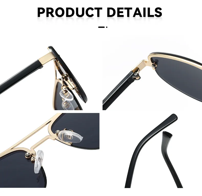 New Advanced Metal Frog Eyes Sunglasses Unisex Anti-Uv Street Fashion Pilot Style Half Frame Travel And Fishing Special Sun Glasses display picture 3