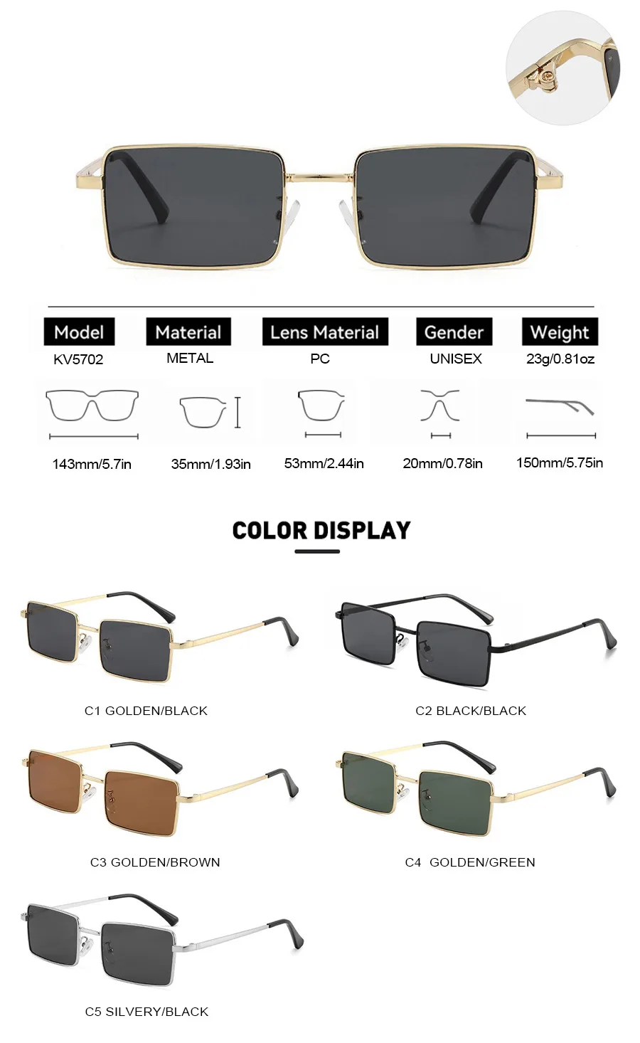Fashionable Square Sunglasses Unisex Stylish Small Frame UV Protection Travel Fishing Special Sun Glasses Men Women display picture 3