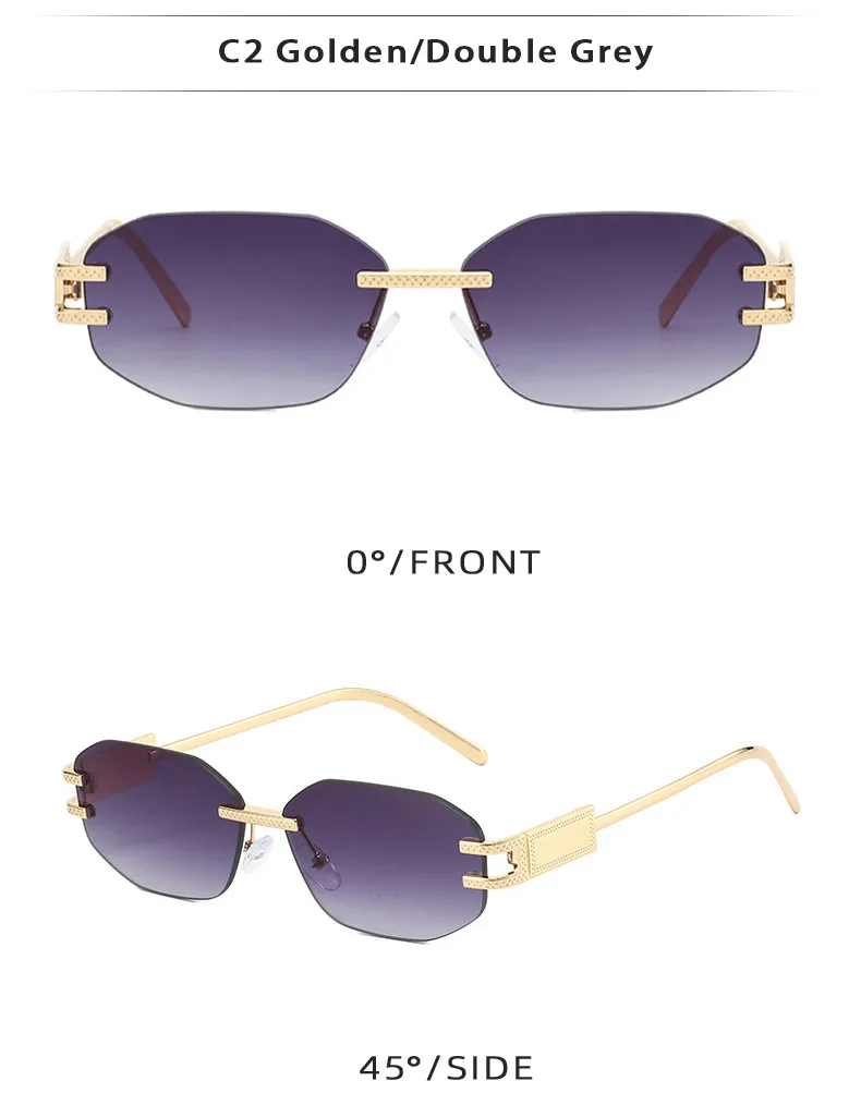 Unisex Fashionable Metal Frameless Sunglasses Square Shape Anti-Reflective PC Lens Travel Fishing Special Use Grey Gold Color display picture 7