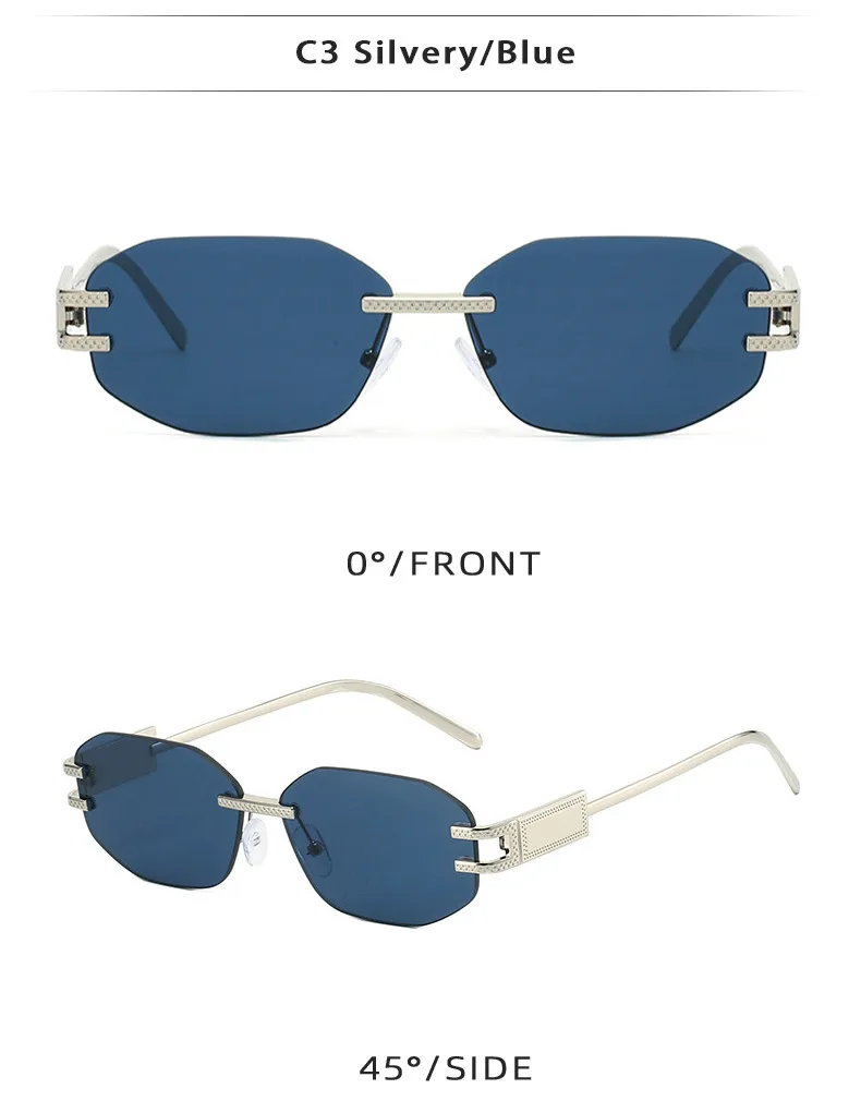 Unisex Fashionable Metal Frameless Sunglasses Square Shape Anti-Reflective PC Lens Travel Fishing Special Use Grey Gold Color display picture 8