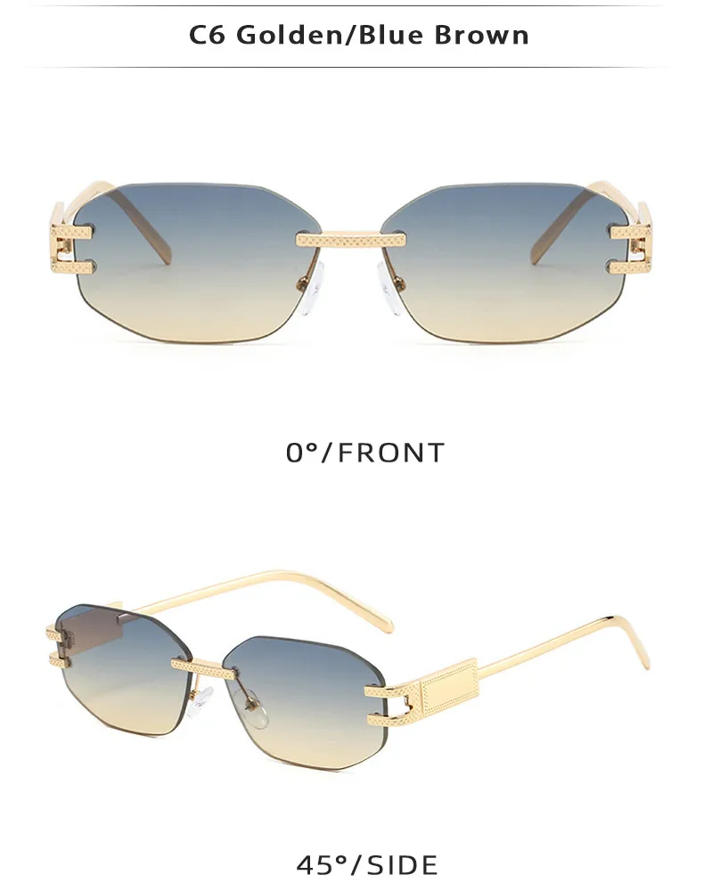 Unisex Fashionable Metal Frameless Sunglasses Square Shape Anti-Reflective PC Lens Travel Fishing Special Use Grey Gold Color display picture 11