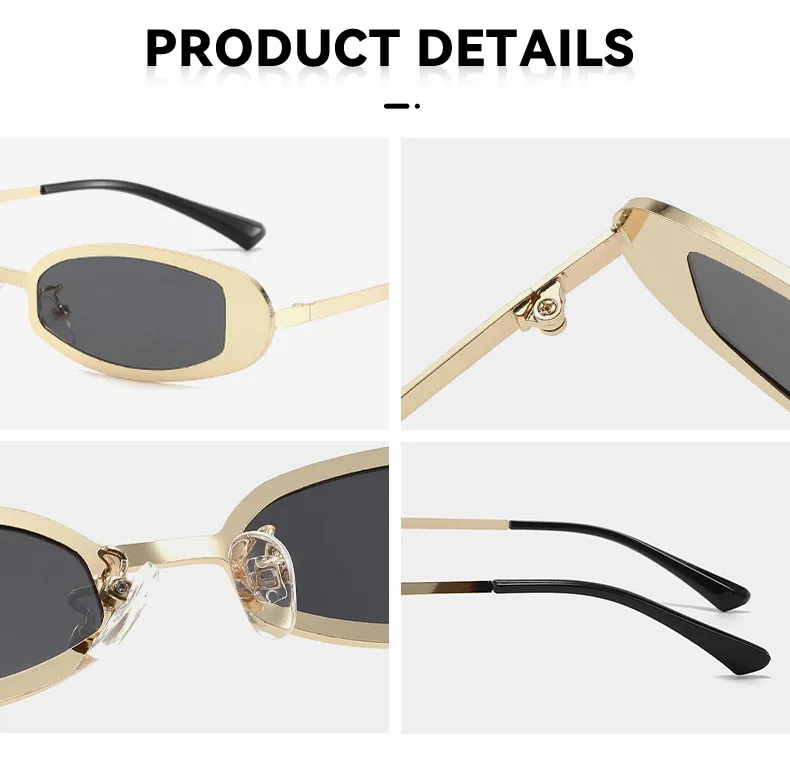 New Fashionable Oval Metal Sunglasses Small Frame UV Protection Personality Sunscreen Retro Style Unisex Travel Fishing Special display picture 2