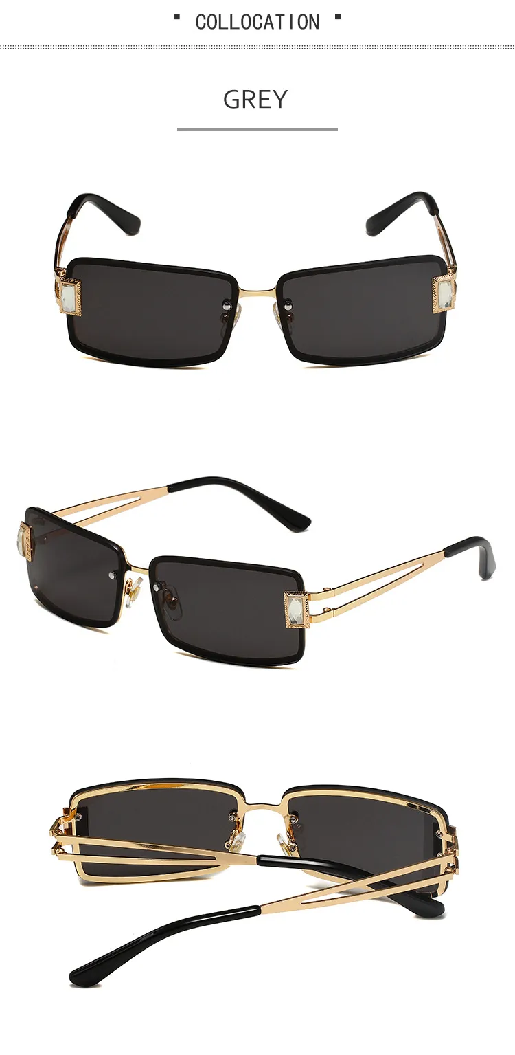 Square Small Frame Sunglasses Metal Women's Style Y2K Street Snap Anti UV Glasses Unisex Travel Grey And Gold Colors display picture 7