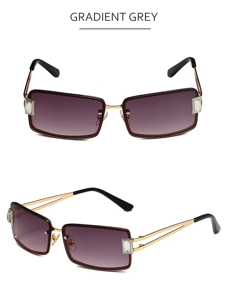 Square Small Frame Sunglasses Metal Women's Style Y2K Street Snap Anti UV Glasses Unisex Travel Grey And Gold Colors display picture 8