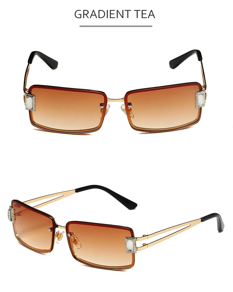 Square Small Frame Sunglasses Metal Women's Style Y2K Street Snap Anti UV Glasses Unisex Travel Grey And Gold Colors display picture 9