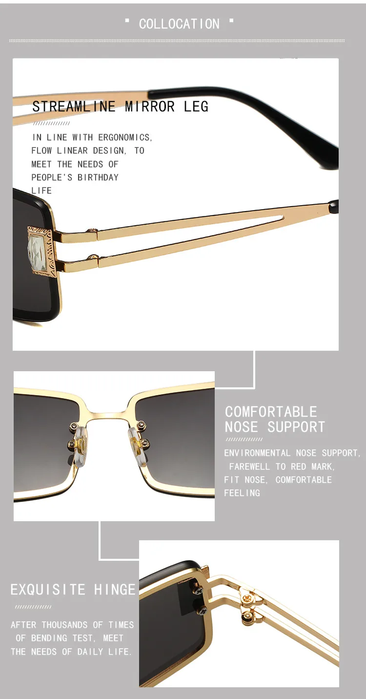 Square Small Frame Sunglasses Metal Women's Style Y2K Street Snap Anti UV Glasses Unisex Travel Grey And Gold Colors display picture 13