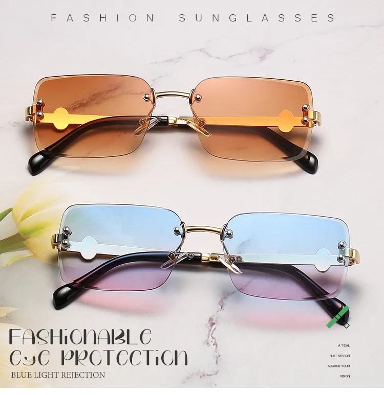New European Business Style Men's Glasses High-End Feeling Diamond Cutting Edge Frameless Sunglasses Square Frame Shades display picture 1