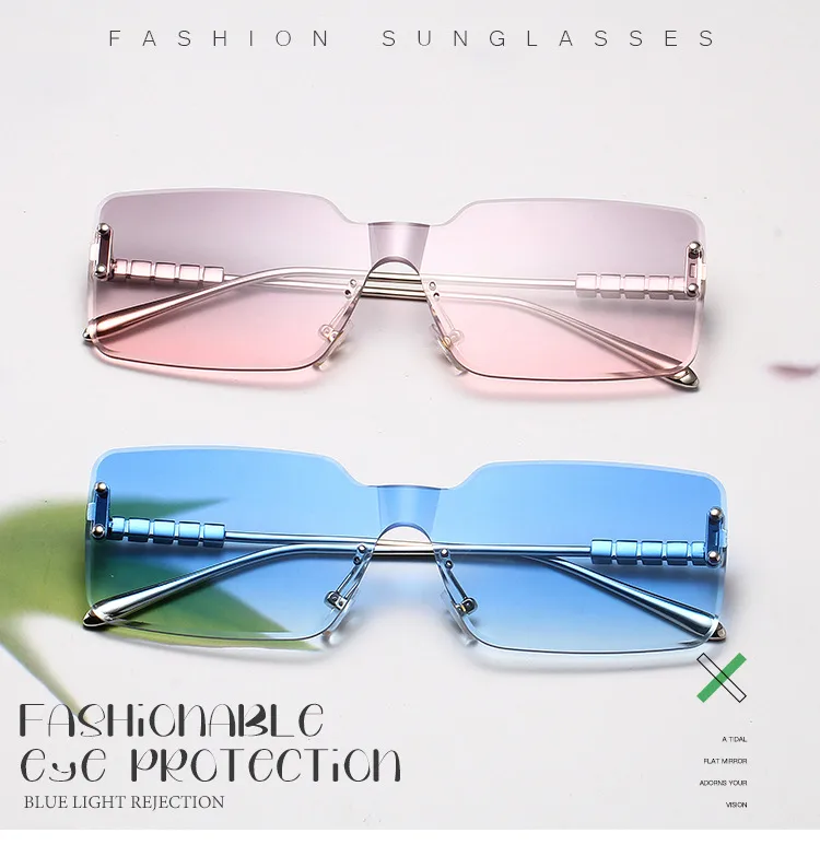 Fashionable Square Sunglasses Unisex Frameless Block Design Versatile Shades For Travel Grey And Gold Color Options display picture 1
