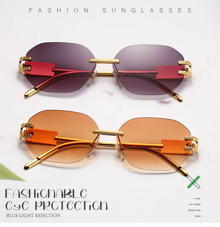 New Fashionable Ins Style Unisex Frameless Polygonal Sunglasses Women's Trendy Street Snap Sun Glasses Grey And Golden Colors display picture 1